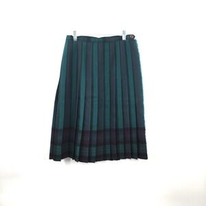 vintage 70s Aljean Green Plaid School Girl Pleated wool blanket skirt Skirt 10‎